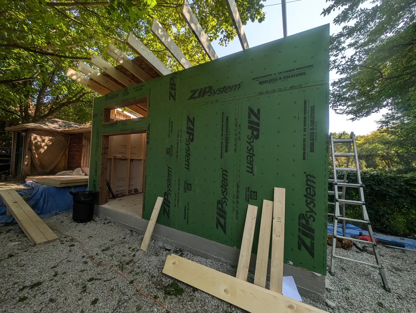 A garden studio framed and wrapped in Zip System sheathing